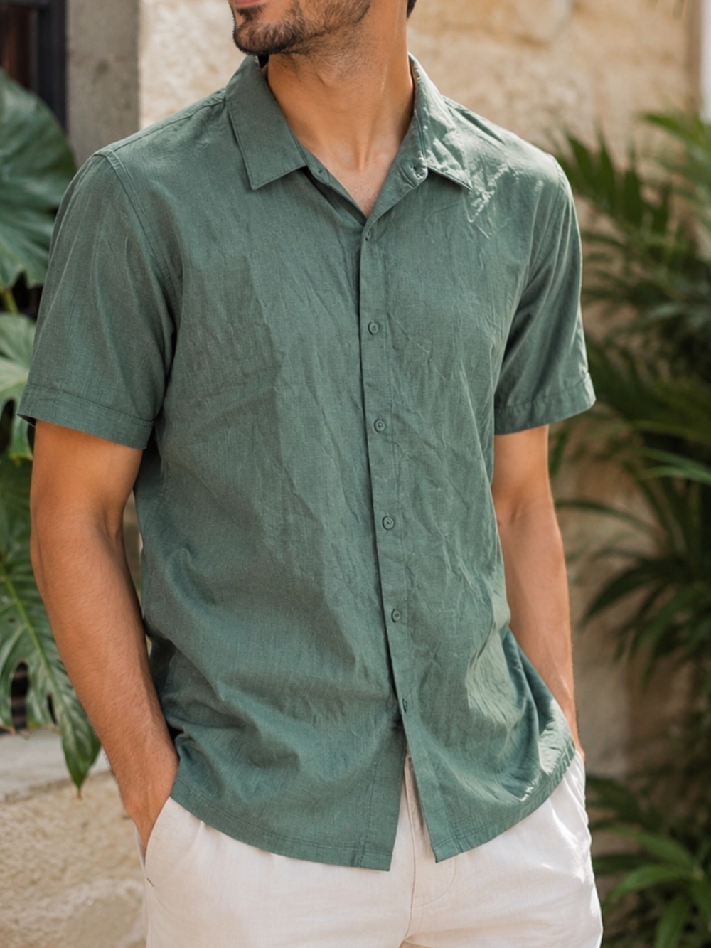 lululemon athletica Men's Short-Sleeve Button-Down Shirt in Sage Green